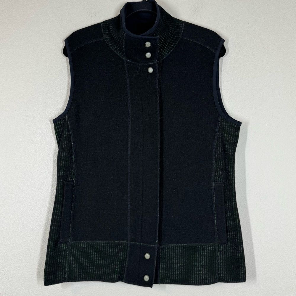Title Nine Wool Blend Knit Sweater Vest Zip Up Snaps Black Green Womens XL